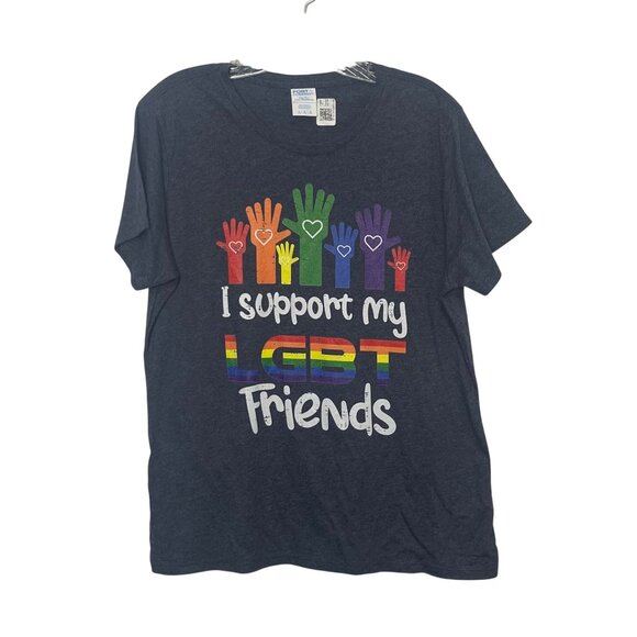I Support My LGBT Friends Tshirt Womens Large Blue New Gay Pride LGBTQ - Picture 1 of 9